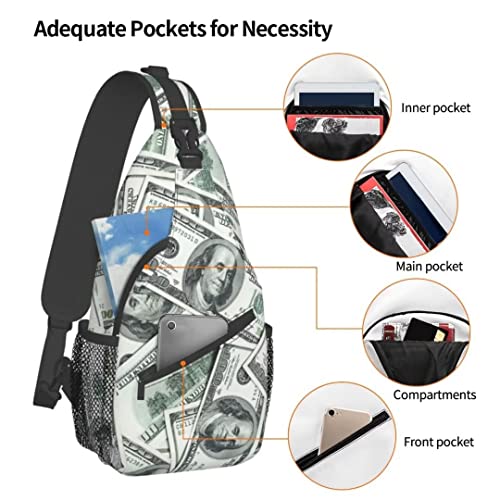 Funny American Dollar Money Sling Bag Crossbody Backpack for Men Women Heap Of One Hundred Dollar Bills Money Background Chest Bag Casual Shoulder Backpack Travel Hiking Daypack Outdoors - color: American Dollars