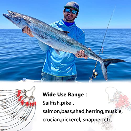 YOTO Fishing Leaders,Saltwater Tackle Rig with Swivels Snap, High-Strength Fishing Wire Gear Equipment for Lures Bait Or Hooks,1Arm and 2Arm - color: Blue Stainless Steel Leaders, style: 1arm，12pack