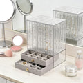 Greenfeather Jewelry Organizers and Storage, Clear Acrylic Jewelry Box with 40 Necklace Hooks 120 Pairs of Earring Holes 2 Velvet-Lined Drawers for Rings Necklaces Earrings - color: Gray-Style A