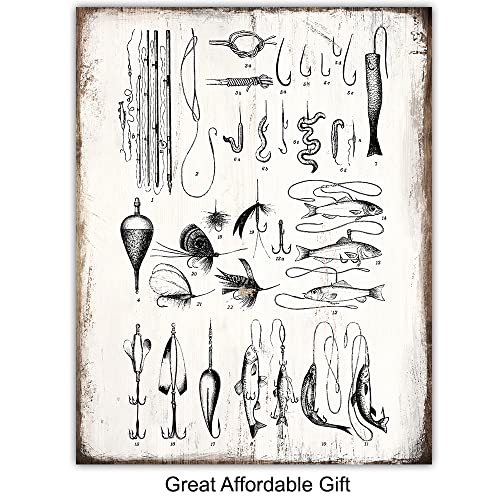 Fishing Accessories Patent Print, Rod, Reel, Lures Wall Art Set - Lake or Mountain House Decor for the Home - Rustic Vintage Bass, Trout, Freshwater Fish Room Decoration Poster - Gift for Fishermen - size: 8x10 inches