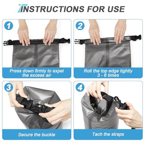 Dry Bags for Kayaking Waterproof, 5L/10L Dry Storage Bag, Roll Top Wet Bag for Swimming, Boating, Fishing,Camping & Beach - color: black-10L, size: 10L