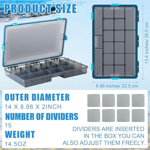 Wonderjune 6 Pack Fishing Tackle Boxes Waterproof 3600 and 3700 Tackle Trays with Removable Dividers Plastic Storage Organizer Bait Vault Camouflage Box for Freshwater Saltwater (Blue,3700) - color: Blue, size: 3700