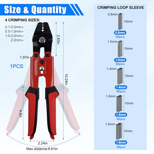 Fishing Crimping Tool Kit Wire Crimping Tool Stainless Steel Fishing Crimping Pliers with 300pcs Aluminum Crimp Sleeves Kit Effort-Saving Wire Crimper Tool, 4 Size Crimp Sleeves Fishing Tackle Pliers - color: High Carbon Crimping Pliers