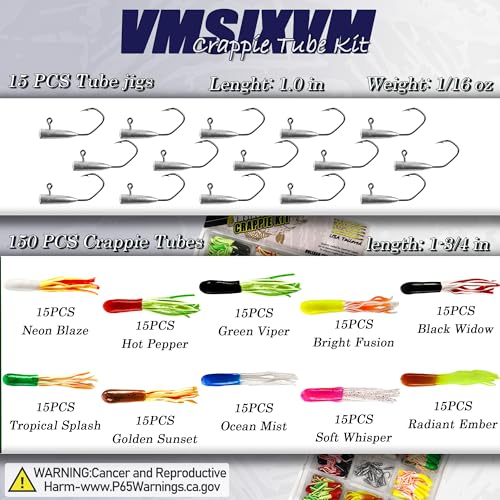 165 Pcs Tube Lures Crappie Lures with Jig Heads Soft Plastic Baits for Bass Fishing, Tube Worms Jigs Hooks Rigs Swimbait for Freshwater Saltwater - color: A1-165 Pcs, Neon Blaze, Green Viper, Hot Pepper, Golden Sunset, Soft Whisper, Bright Fusion, Tropica