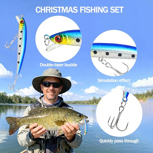 Fishing Lures kit, 27 Pcs Surprise Set Bass Fishing Lures for Freshwater,Fishing Gear Set- Valentine Gifts for Men, Father's Day Fishing, Fishermen, and Anglers
