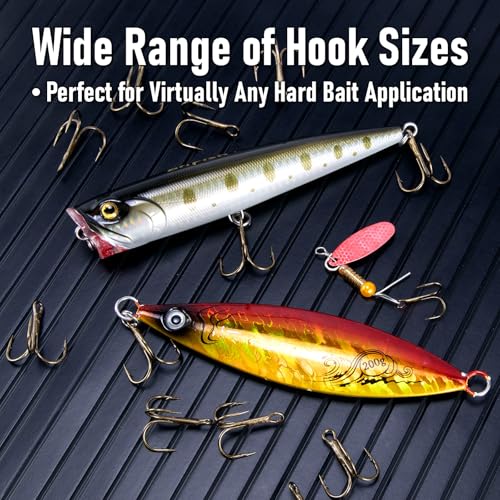 Dr.Fish 30 Pack Round Bend Treble Hooks #16-#8/0, Triple Fishing Hooks Saltwater&Freshwater, Replacement Hardbait Crankbait Spinner Catfish Walleye Trout Salmon Bass Fishing - color: Bronze, size: #1/0-30 Pack