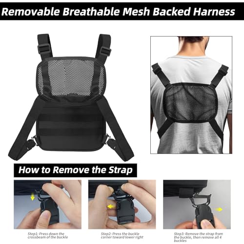 SUNRISING Tactical Chest Rig Bag Modular Tool Bag Tactical Molle Management Bag Detachable Magazine Pouches Plate with Strap Large Capacity Men's Chest Bag for Hunting Running Fly Fishing