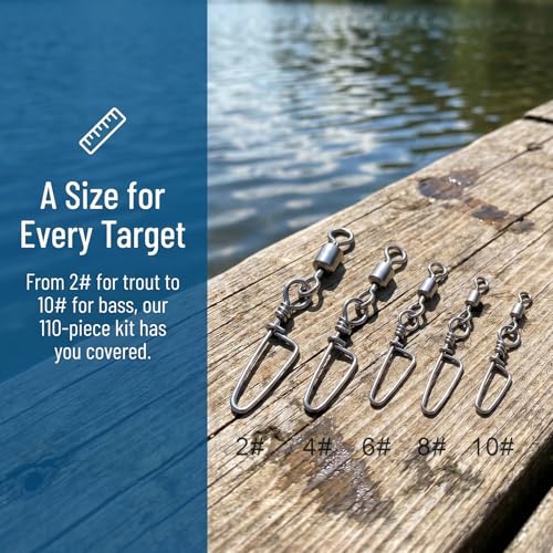 110PCS Stainless Steel Barrel Snap Swivel Fishing Accessories, Premium Fishing Gear Equipment with Ball Bearing Swivels Snaps Connector for Quick Connect Fishing Lures