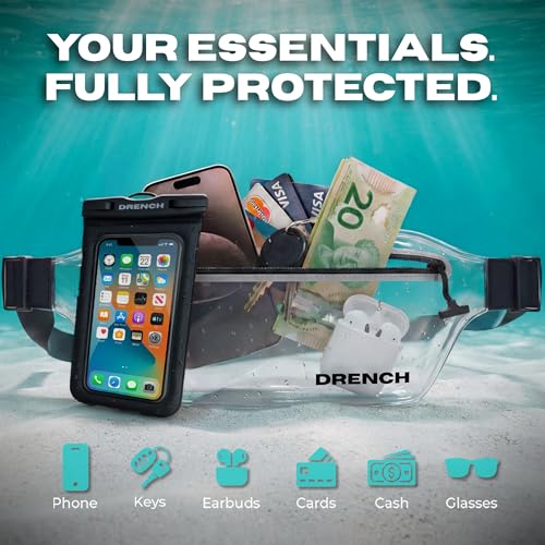 DRENCH 100% Waterproof Clear Bag | Touchscreen Waterproof Fanny Pack Crossbody Phone Case, IPX8 Underwater Pouch for Swimming, Beach, Concerts & Stadium Events | Fits iPhone 15 Pro Max | iPhone - color: Transparent Clear