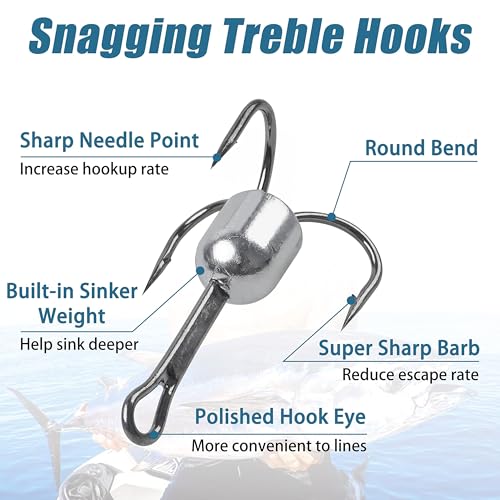 Weighted Treble Hooks - size: 1.5 oz. 8/0 Hook 10PCS