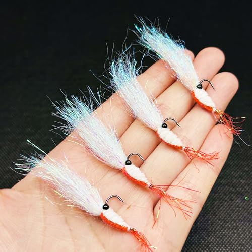 8Pc Bionics Crystal Flash Silk Shrimp Artificial Lures Fly Fishing Flies Saltwater Freshwater Bait Fishing for Bass Trout Salmon Hook Size #6 - color: Red
