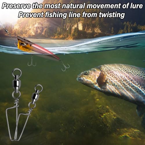 Alwonder Fishing Snap Swivels, High Strength Ball Bearing Swivel with Stainless Steel Coastlock Snap 26-503LB, Black Nickel Coating Corrosion Resistance Freshwater Saltwater - size: #8-352LB-30pcs