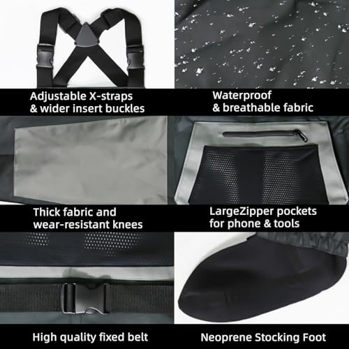 Stockingfoot Fishing Waders for Man, Breathable Waterproof Chest Waders with Neoprene Feet, Reinforced River Fishing Waders for Fly Fishing