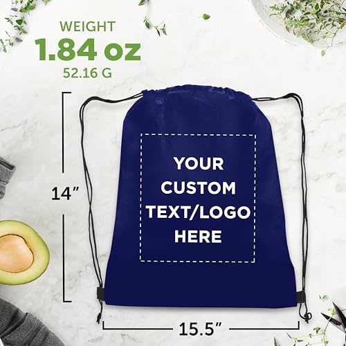 DISCOUNT PROMOS Custom Non-Woven Drawstring Backpacks Set of 10/50/100, Personalized Bulk Pack - color: Navy Blue, size: 10/50/100