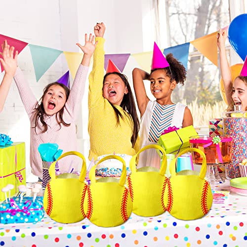 Shihanee 24 Pcs Softball Party Favor Bags Ball Themed Party Goodie Candy Bags Sport Game Treat Handbags Softball Non Woven Gift Handbags for Sport Theme Supplies - style: Softball