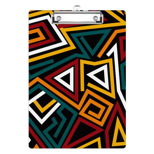African Geometric Clipboard, Abstract Decorative Clip Board with Metal Clip Cute Plastic Clipboards A4 Standard Size 8.5" x 12.5" for Nurses, Students, Office - color: African Geometric