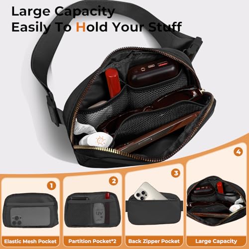 Belt Bag Zipper Fanny Pack Crossbody Bags for Women,Fashion Waist Packs, Water Repellent Two Way wear with Adjustable Strap Gifts for Teenage Girls Women Men(Black) - color: Black