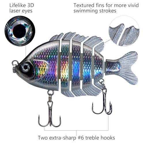 BASSDASH SwimPanfish Multi Jointed Panfish Bluegill Swimbaits Hard Topwater Bass Lures Fishing Lure Crank Saltwater 3.5in/0.85oz,Pack of 4