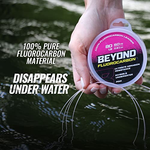 Beyond Fluorocarbon Leader Fishing Line - 100% Pure Fluorocarbon Leader Material - Highly Abrasion Reistant - Invisible Underwater- Shock Resistant - Incredible Knot Strength 50 Yard Spool - color: Pink, size: 50LB