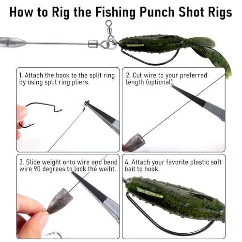 Dr.Fish Punch Shot Rig Kit, EWG & Flipping Hooks Tokyo Style Lure Making Kit Bass Fishing Hook Rig Freshwater Bullet Sinker - color: Punch Shot Rig Kit(30 Hooks, 20 Sinkers/Wires/Swivels/Rings)