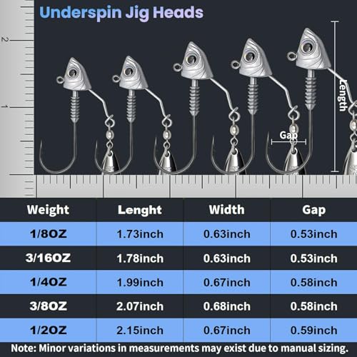 6-Pack Underspin Jig Heads Stacked Cone Keeper Brass Blade Never Rusts 3/16oz 1/4oz 3/8oz 1/2oz Bass Freshwater Saltwater - size: 1/8 oz_3.5g