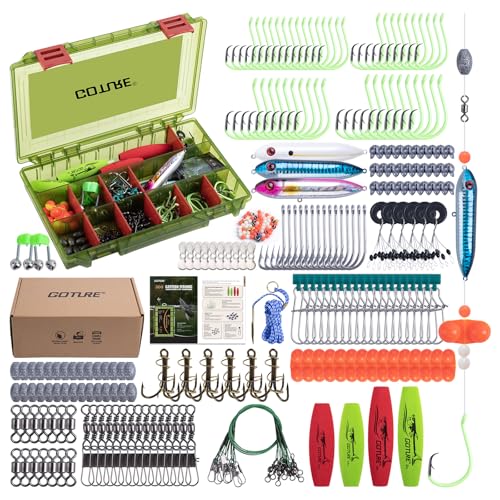 Goture Catfish Rig Making Kit,274pcs/300pcs Catfishing Tackle with Luminous Fishing Hook Swivel Sinker Weights Rattle Float Bobber Stoppers,Catfish Rigs Accessories with 3600 Tackle Box,Gifts for Men - color: A2:300pcs Catfish Tackle Kit