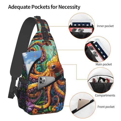 Cartoon Octopus In Flowers Outdoor Crossbody Shoulder Bag For Unisex Young Adult Hiking Bicycling - color: Bronze2
