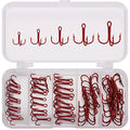 50pcs/Box Fishing Treble Hooks, High Carbon Steel Fishing Hooks Kit, Sharp & Round Bend Fishing Treble Hooks for Catfish Lures Baits Bass Fishing Accessories - color: Red Treble Hooks