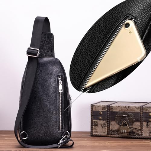 Vintage Leather Sling Bag Backpack for Men Crossbody Shoulder Chest DayPack Backpacks - color: #93black