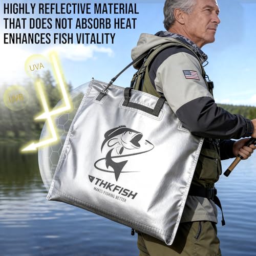 THKFISH Fish Tournament Weigh in Bag for Bass Fishing, Heavy Duty Insulated Live Fish Bag for Caught Fish with Waterproof Zipper and Mesh Liner, Leakproof,Puncture Resistant (Silver-25×23in) - color: Silver-25×23in