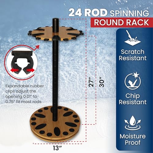 Rush Creek Creations Fishing Rod Holder - 360 Spinning Rack for Garage Organization and Storage, Pole Holder for Reels, Gear, Accessories, Tackle Box - color: Light Grain, style: 24 Spinning
