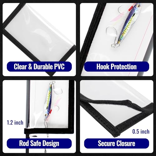6PCS Fishing Lure Wraps Hook Safety Cover, Clear PVC Lure Protector for Treble Hooks, Bait Storage, Tangle‑Free Safe Fishing + Rod Tip Protector, Saltwater Safe (L x 6)