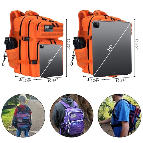 Military Tactical Backpack 45L/25L 3 Day Assault Pack Molle Daypack Hiking Backpack for Men and Women - color: Orange, size: 25L