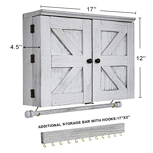 Rustic Wall Mounted Jewelry Organizer,Vintage Wooden Hanging Jewelry Holder Box with Barndoor Decor for Necklaces, Earings, Bracelets, Rings, Accessories. Includes Hook Organizer - color: WHITE