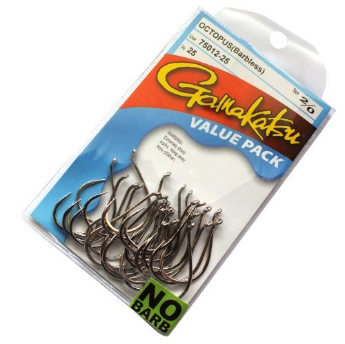 Gamakatsu Octopus Barbless Hooks (25-Pack), Nickel, Size 4 - size: 25 Pcs - 1/0