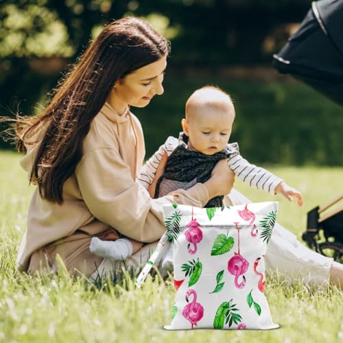 2PCS Reusable Waterproof Wet Bags, Flamingo & Tropical Plant Printed Wet Dry Bag, Leakproof Organizer for Travel Diaper Swim Items - color: Flamingo9