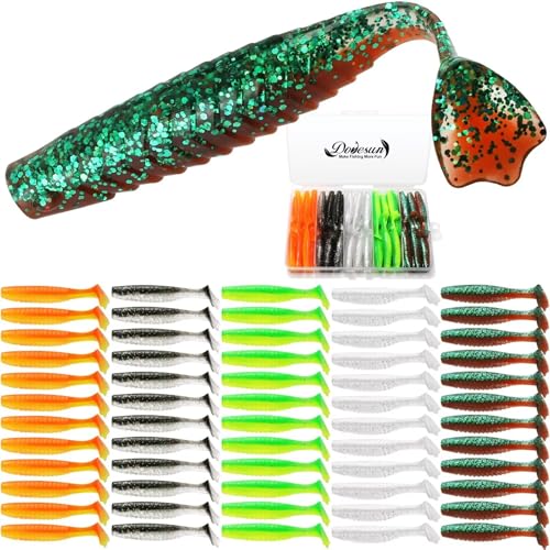 Dovesun Crappie Lures Kit Soft Plastic Baits Paddle Tail Swimbaits Fishing Soft Plastic Lures Crappie Walleye Trout Bass Fishing Baits 60pcs/75pcs - color: Duck Feet-2.5in-60pcs