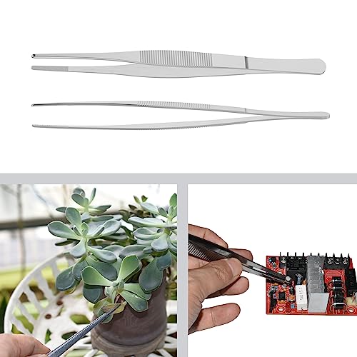 2 PCS 8 Inch Stainless Steel Tweezers, with Straight Round Blunt Serrated Tip, 3/64 Inch Thickness Stainless Steel, Multipurpose Daily Garden Home Lab Craft Repairing Tool - size: 8"L(3/64"T)