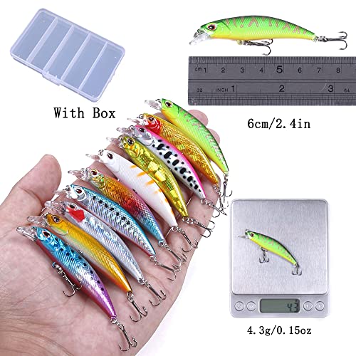 Jerkbait Fishing Lures Jerk Baits for Bass Fishing Jerk Bait Minnow Lures with Tackle Box for Freshwater Saltwater,10pcs - color: C-2.4in/0.16oz-10pcs