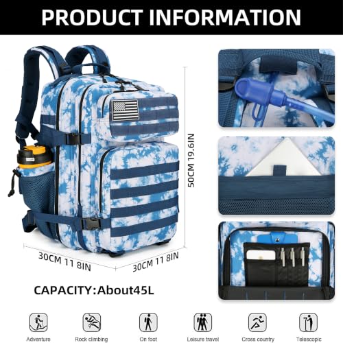Lovelinks21 45L Tactical Assault Backpack 3 day assault pack with Molle Waterproof backpack Rucksack for Tactical Backpacks (Blue coral) - color: Blue Coral