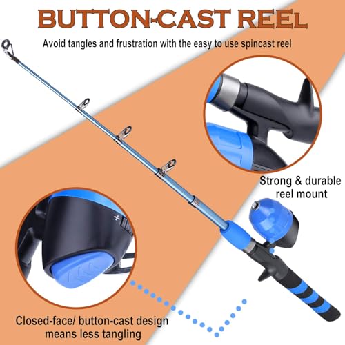 PLUSINNO Kids Fishing Pole, Portable Telescopic Fishing Rod and Reel Combo Kit - with Spincast Fishing Reel Tackle Box for Boys, Girls, Youth - color: BLUE, size: 5.91 ft