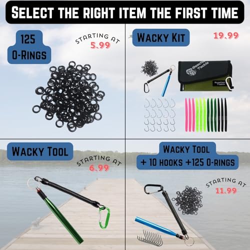 Reaction Tackle Wacky Rig Tool and O-Rings for Soft Plastic Worms, Bass Fishing Wacky Rig and Neko Rig Stick Bait Setup for Largemouth and Smallmouth - color: 125 Crawfish Orange O-rings