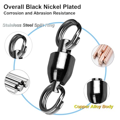 QISHUO Ball Rolling Bearing Swivel Saltwater High Strength Fishing Swivel Steel Bearing Connector Fishing Swivels Stainless Black Nickel 8lbs-135lbs - size: Size 6(52lb) 25 pcs