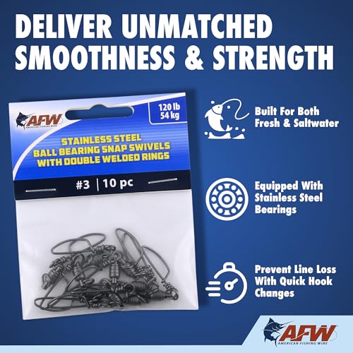 American Fishing Wire Stainless Steel Ball Bearing Snap Swivels with Double Welded Rings - size: #7 - 400lb, style: 2 Piece