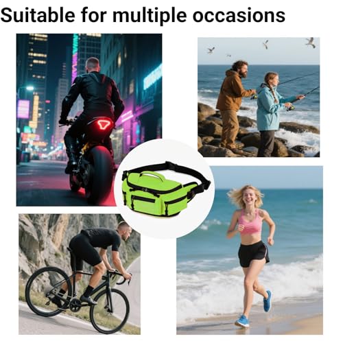 Large Fanny Pack for Men Women with Reflective Stripe, Concealed Casual Waist Bag with Adjustable Belt for Cycling Hiking Fishing Camping Travel (Green) - color: Green