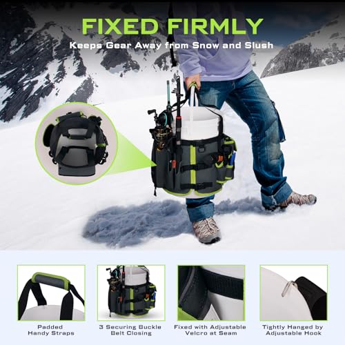 Boomistry Fishing Bucket Organizer for 5 Gallon Bucket, Dark Gray | 15 Multi-Pockets, 4 Built-in Rod Holder Storage, 3 Adjustable Buckles, for All Fishing Gear & Tackle Accessories - color: Dark Gray