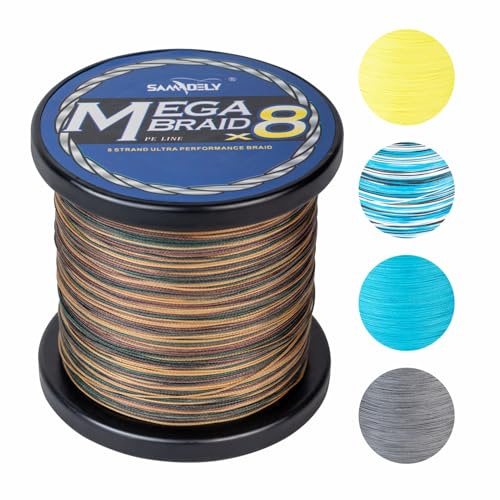 Braided Fishing Line, 8 Strands, Abrasion Resistant, No Stretch, Colored for Visibility, Saltwater/Freshwater - color: X8 Green Camo, size: 50LB (1000 yards)