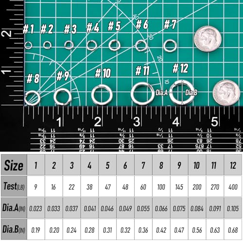 Alwonder 100-Pack Fishing Split Rings Stainless Steel Lure Rings, 9-400LB Hyper Wire Fishing Ring Heavy Duty Flattened Freshwater Saltwater Terminal Tackles Lure Solid Snap Ring Connectors - size: Size5-47LB-8mm-100pk