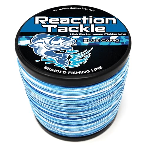 Reaction Tackle Braided Fishing Line - Pro Grade Power Performance for Saltwater or Freshwater Fish - Colored Fishing Line Braid for Extra Visibility - color: Blue Camouflage, size: 15 Lb (1500 Yards)
