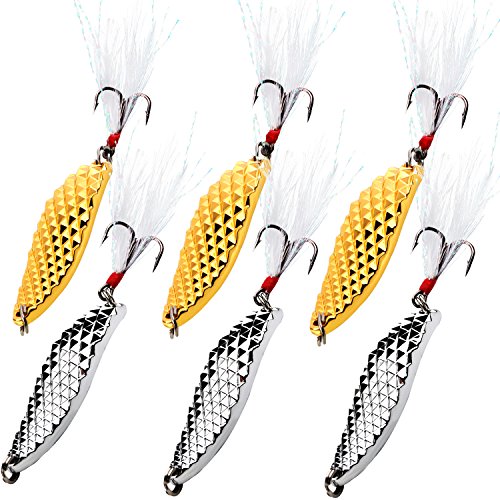 Sougayilang Fishing Spoons Hard Fishing Lures Treble Hooks Salmon Bass Metal Fishing Lure Baits 1/2 OZ - color: MIX 6pcs